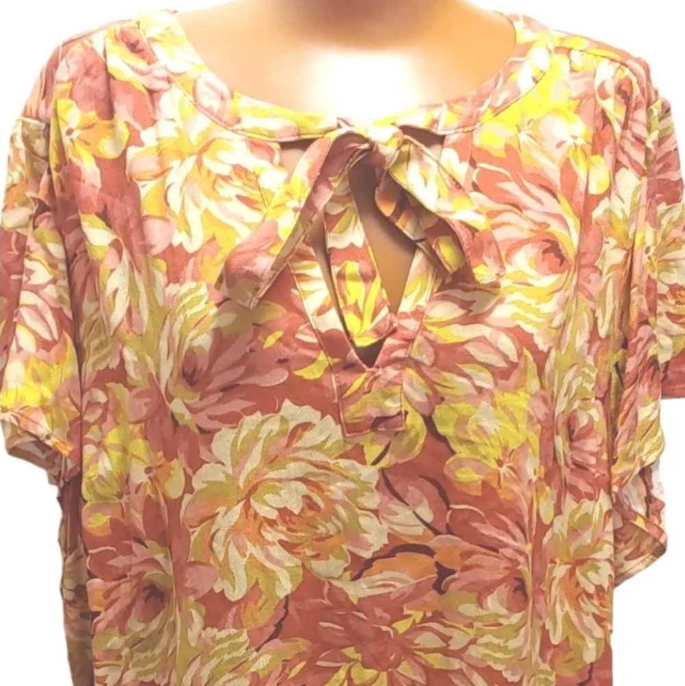 Torrid Fall Blouse 3X Flounce Sleeve Pullover Lightweight Watercolor Oversized